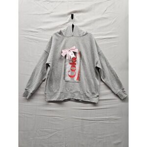 Diet Coke Gray Hoodie Sweatshirt Pink Bow Graphic Womens Large NWT T004052001